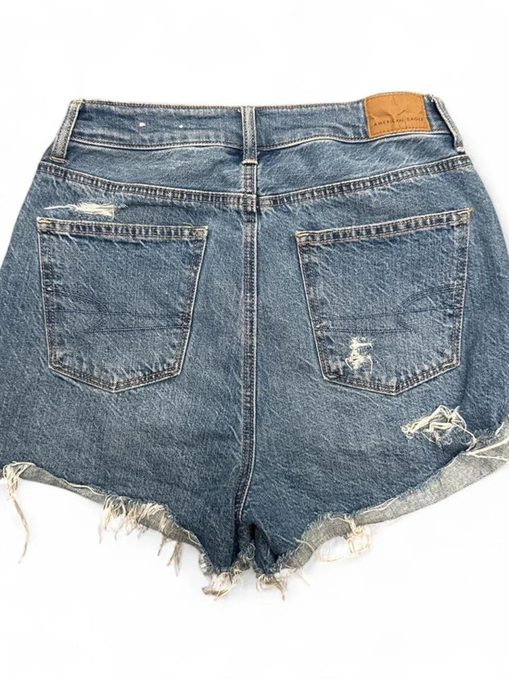 American Eagle Outfitters Distressed High-Rise Denim Shorts - Blue